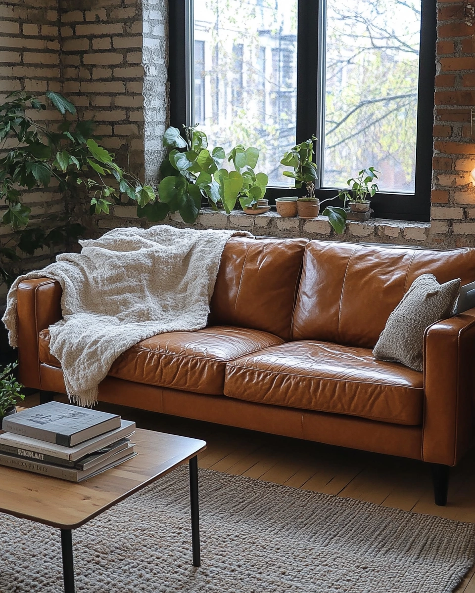 Brown Leather Sofa Apartment Styling